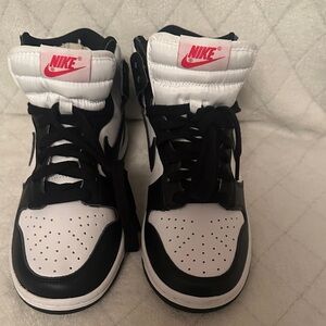 Nike Kids Black and White Mid-Top Nike Sneakers with Red Logo